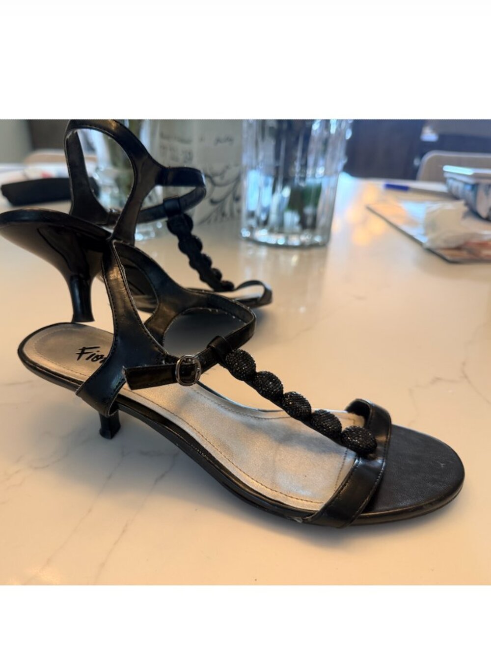 Elegant Fioni Night Embellished Crystal T-Strap Kitten Heels EUC Sz 7.5